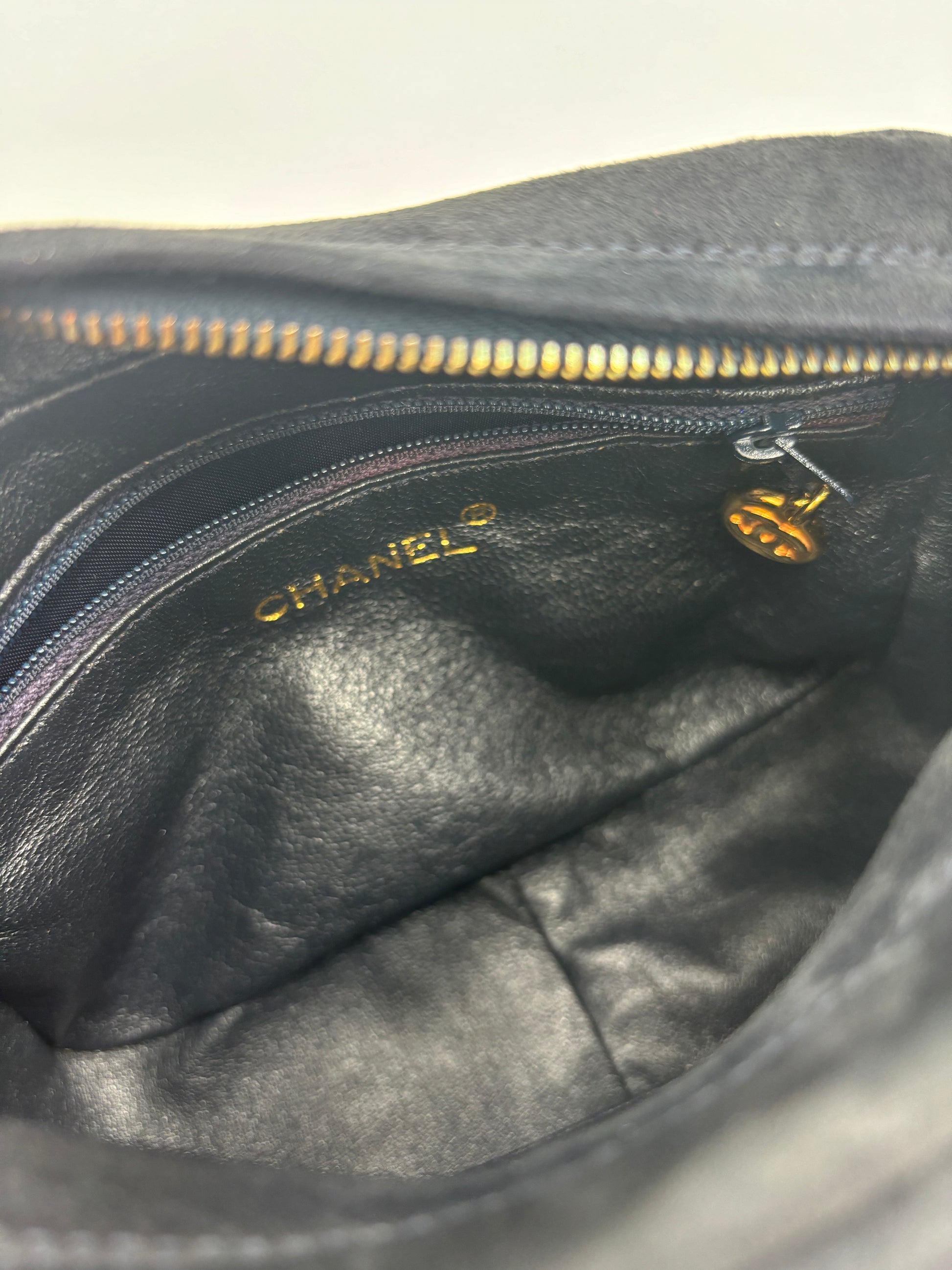 Chanel Shoulder Suede Patchwork, Black, Suede, Shoulder Bag