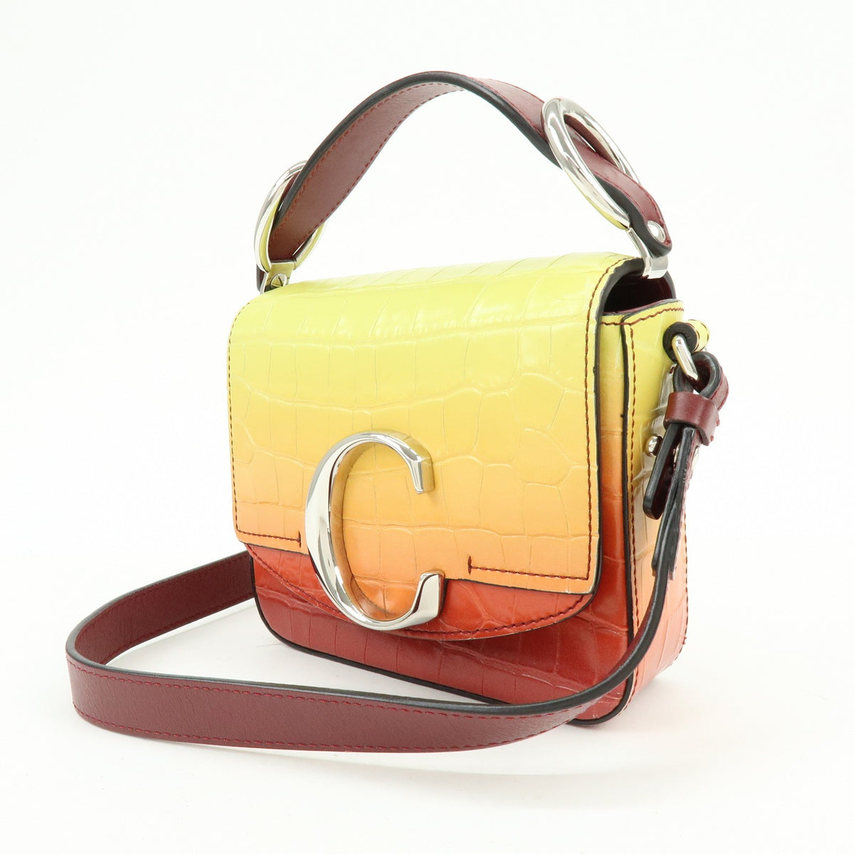 Chloe C Flap Crocodile Embossed Leather, Multicolour, Leather, Handbag