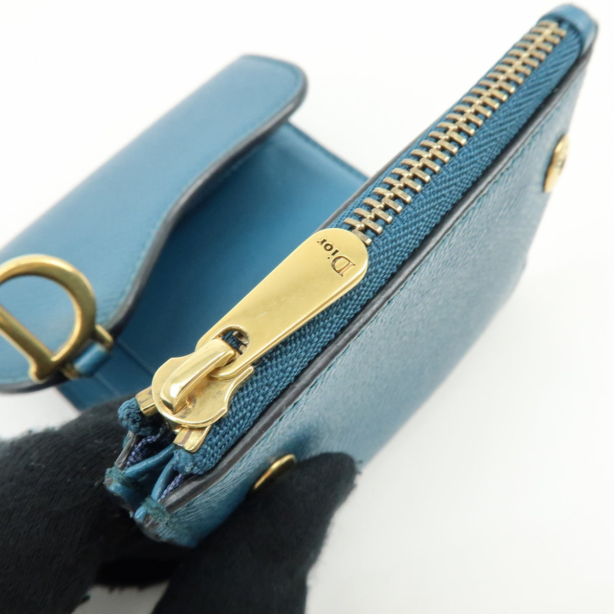 Christian Dior Saddle Flap Leather, Blue, Leather, Wallet
