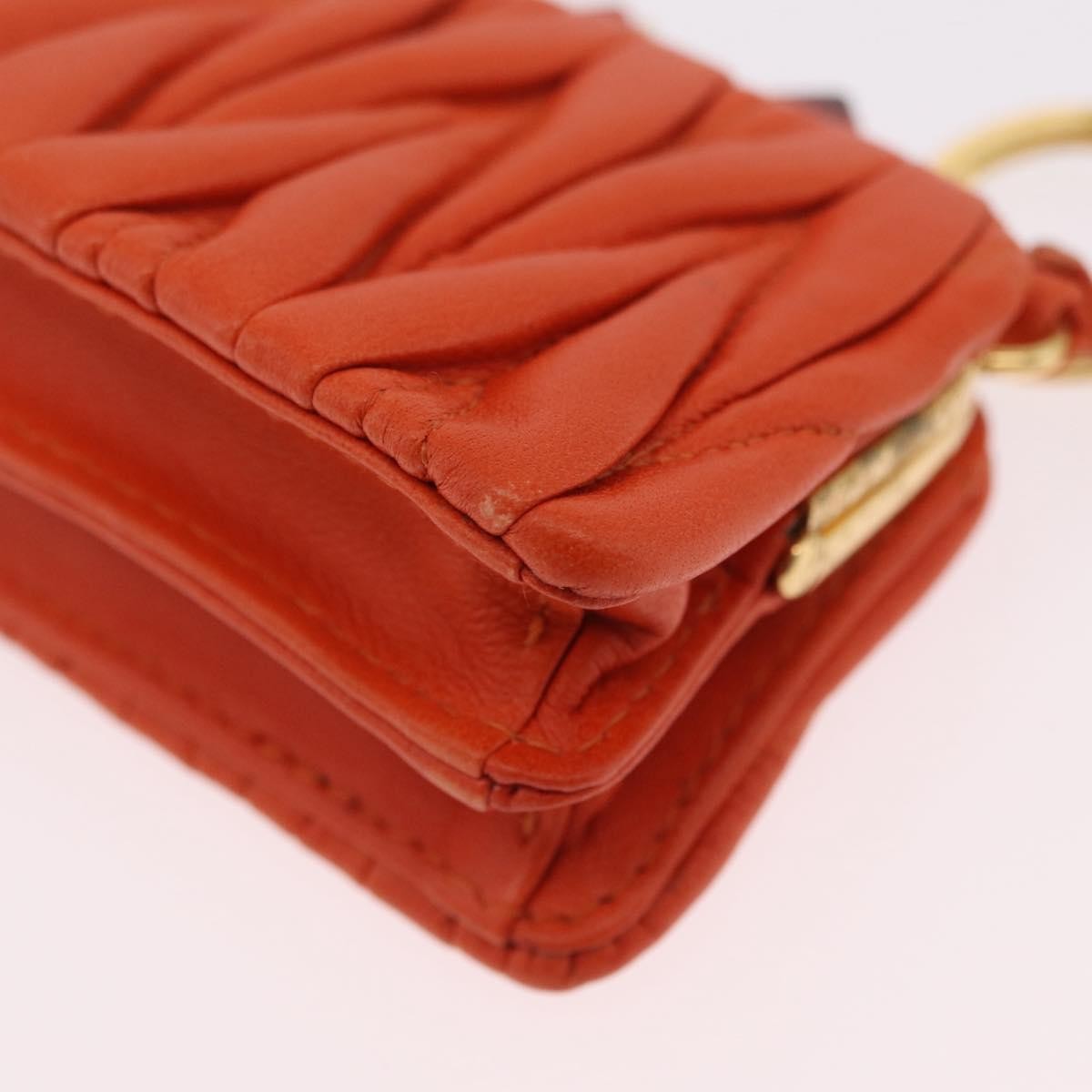 Miu Miu Sword wallet Charm Leather Matelasse, Orange, Leather, Crossbody Bag