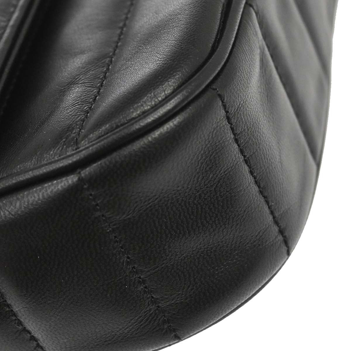 Celine Logo Chain Flap Quilted Goatskin, Black, Leather, Shoulder Bag