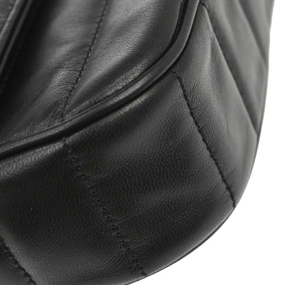 Celine Logo Chain Flap Quilted Goatskin, Black, Leather, Shoulder Bag