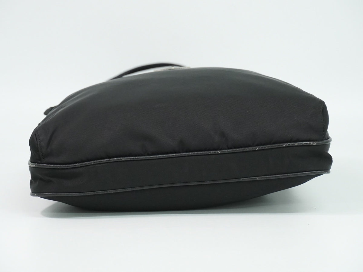 Prada Front Zip Messenger Quilted Tessuto, Black, Nylon, Shoulder Bag