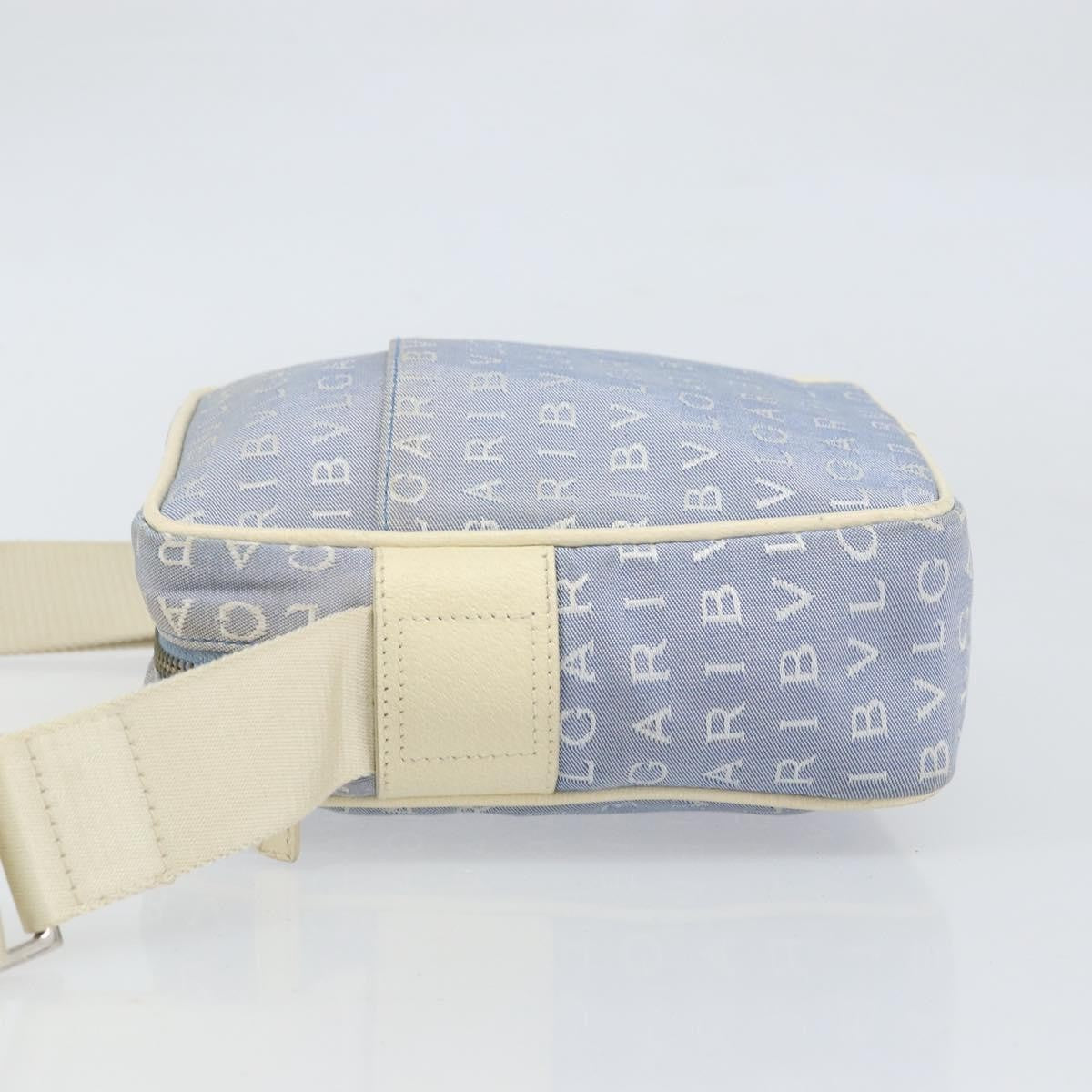 Bvlgari Logomania Canvas with Leather, Blue, Canvas, Shoulder Bag