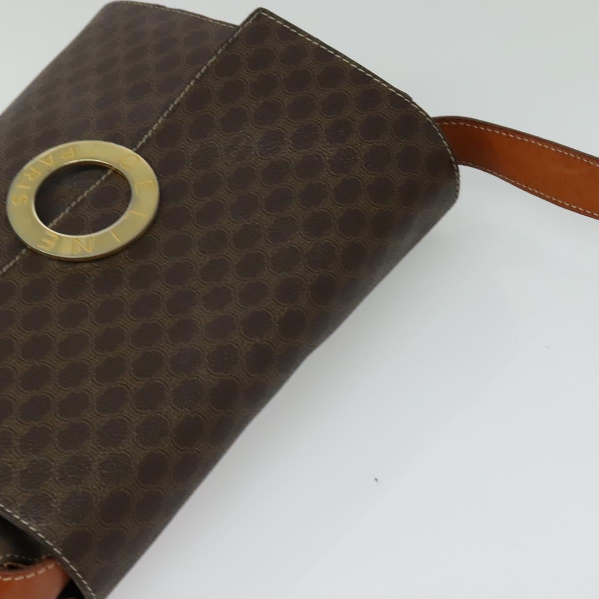 Celine Vintage Macadam Circle Logo Canvas and Leather, Brown, Canvas, Shoulder Bag