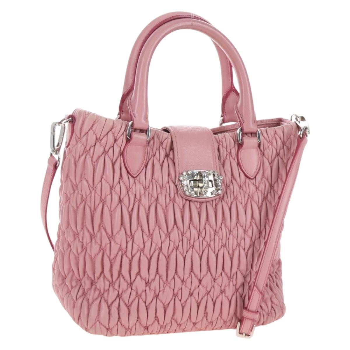 Miu Miu Crystal Convertible Top Handle Matelasse Leather, Pink, Leather, Handbag