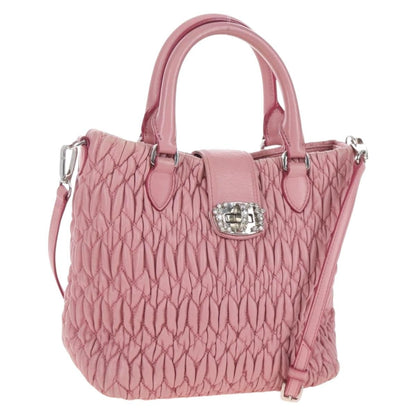Miu Miu Crystal Convertible Top Handle Matelasse Leather, Pink, Leather, Handbag