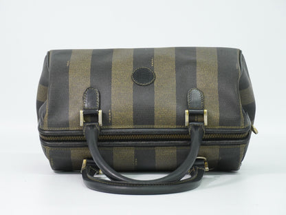 Fendi Vintage Pequin Convertible Boston Coated Canvas, Khaki, Canvas, Handbag