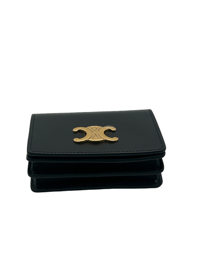 Celine Triomphe Trifold Wallet Leather, Black, Leather, Wallet