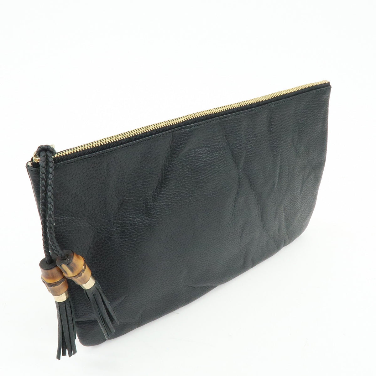Gucci Bamboo Zip Pouch (Outlet) Leather, Black, Leather, Clutch