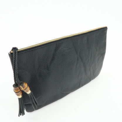 Gucci Bamboo Zip Pouch (Outlet) Leather, Black, Leather, Clutch