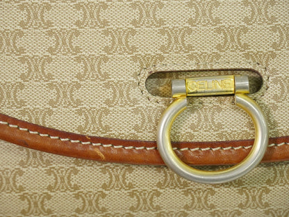 Celine Vintage Macadam Canvas and Leather, Beige, Canvas, Shoulder Bag