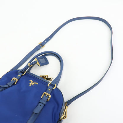 Prada Convertible Dome Satchel Tessuto with Saffiano Leather, Blue, Nylon, Handbag