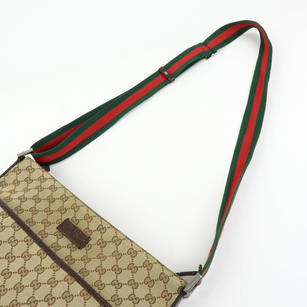 Gucci Web Strap Messenger GG Canvas, Beige, Canvas, Handbag