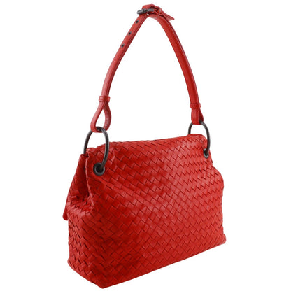 Bottega Veneta Intrecciato Shoulder Leather, Red, Calfskin, Shoulder Bag