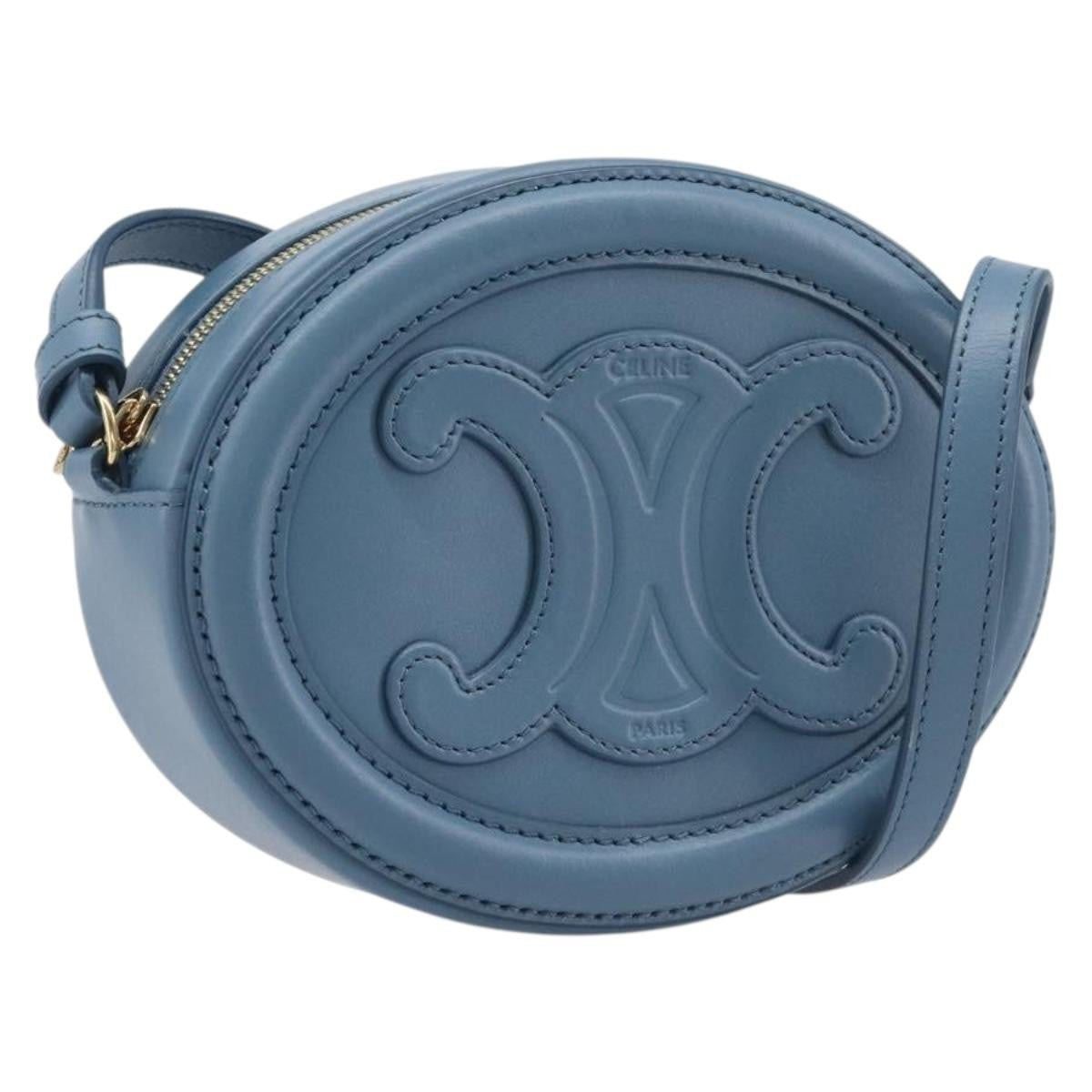 Celine Triomphe Oval Leather, Blue, Leather, Crossbody Bag
