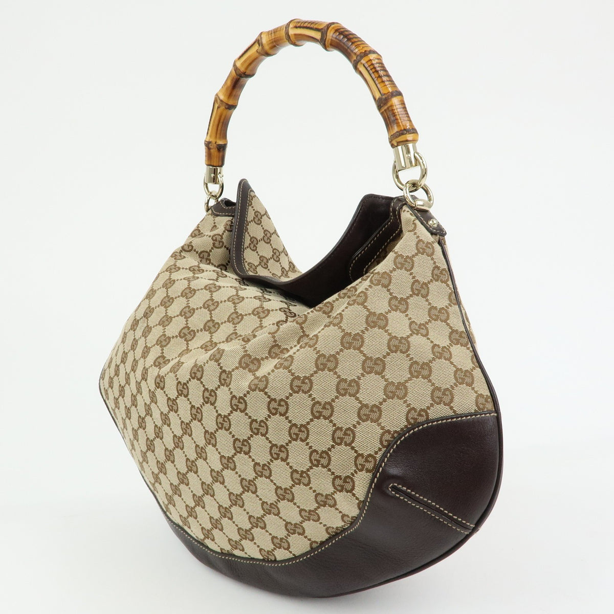Gucci Bamboo Peggy Hobo GG Canvas, Beige, Canvas, Shoulder Bag