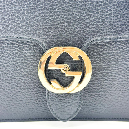 Gucci Interlocking Leather, Black, Leather, Shoulder Bag