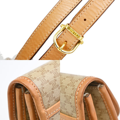 Celine Vintage Macadam Circle Logo Canvas and Leather, Beige, PVC, Shoulder Bag