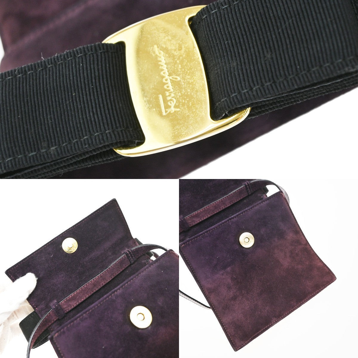 Salvatore Ferragamo Vintage Vara Bow Handle Shoulder Suede, Purple, Suede, Handbag