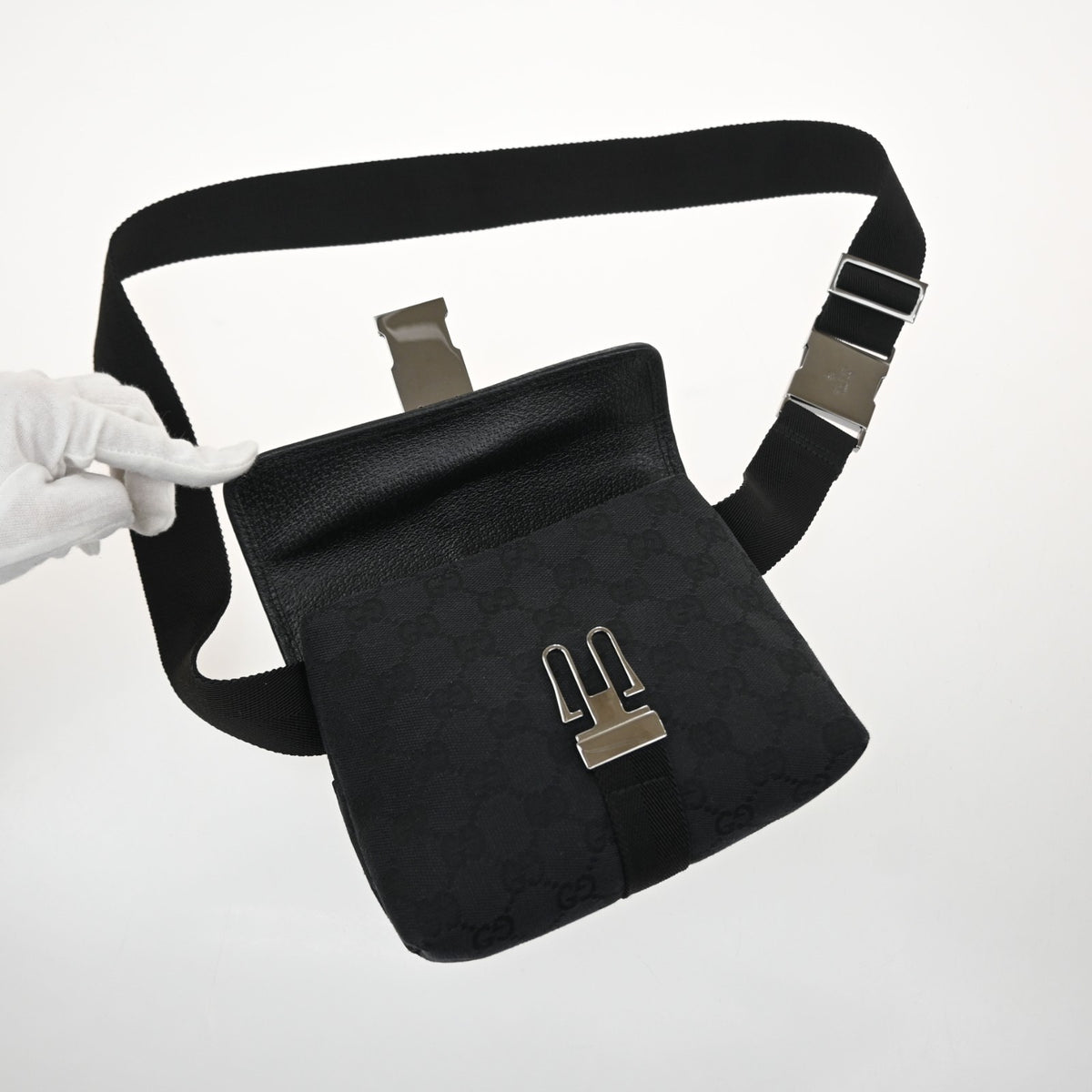 Gucci Buckle Waist GG Canvas and leather, Black, Canvas, Clutch