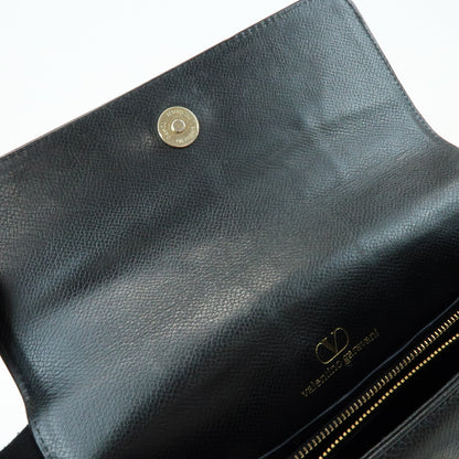 Valentino Garavani VLogo Flap Leather, Black, Leather, Shoulder Bag