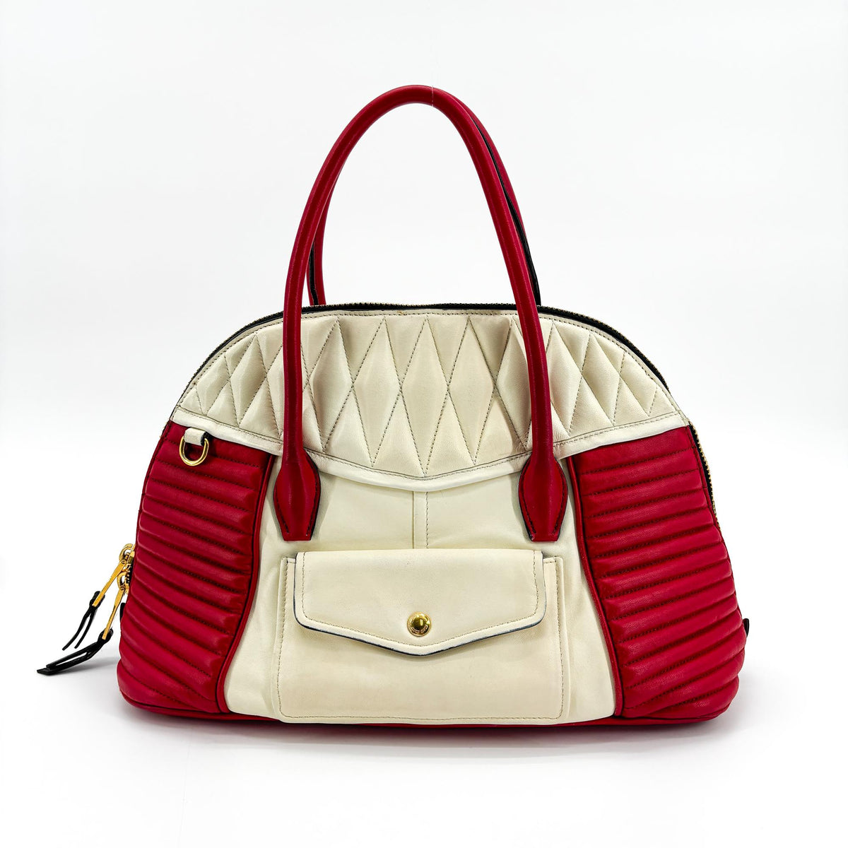 Miu Miu Biker Convertible Dome Satchel Quilted Leather, Red, Leather, Handbag