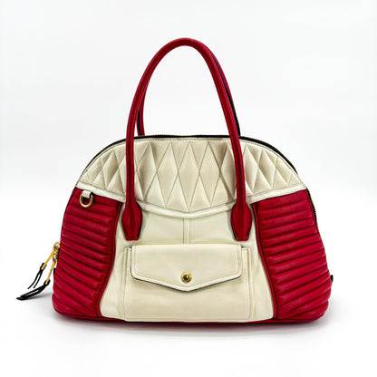 Miu Miu Biker Convertible Dome Satchel Quilted Leather, Red, Leather, Handbag