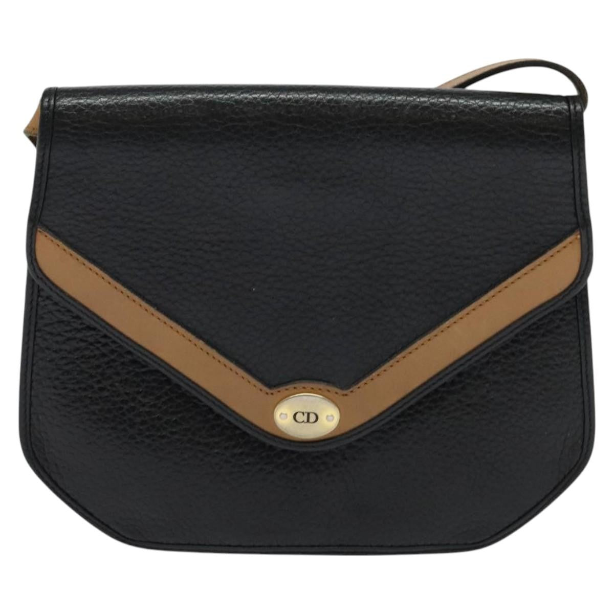 Christian Dior Vintage CD Flap Leather, Black, Leather, Shoulder Bag