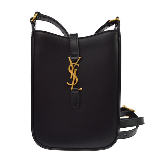 Saint Laurent Le 5 a 7 Vertical Leather, Black, Leather, Shoulder Bag