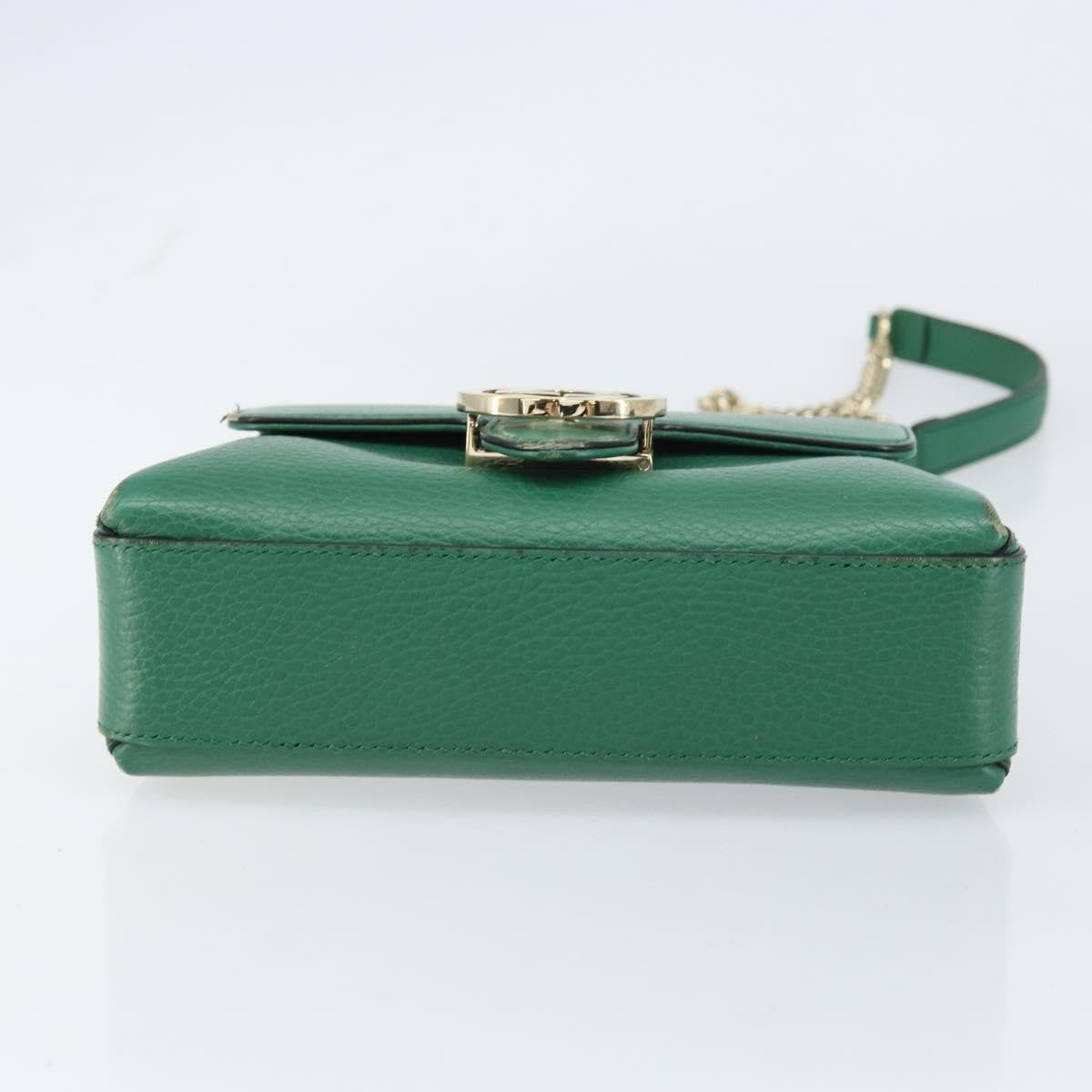 Gucci Interlocking Chain Leather, Green, Leather, Shoulder Bag