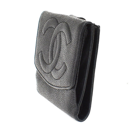 Chanel Vintage Timeless Bifold Caviar, Black, Leather, Wallet