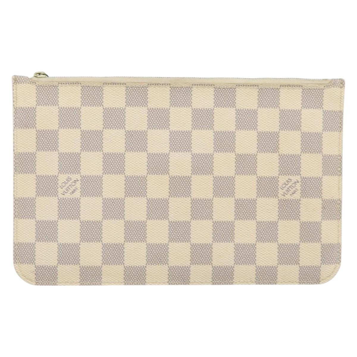 Louis Vuitton Neverfull Pochette Damier, White, Canvas, Clutch