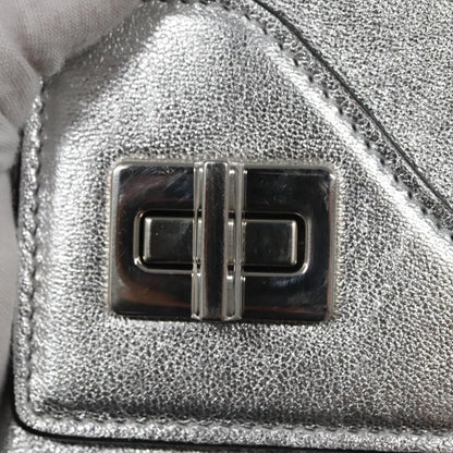 Prada Galleria Double Zip Saffiano Leather, Silver, Leather, Shoulder Bag