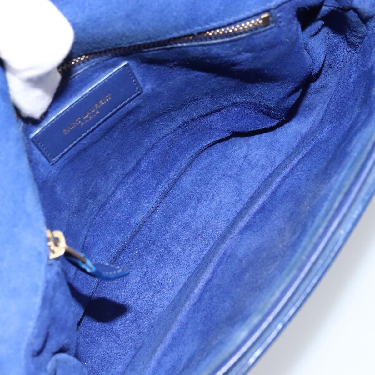 Saint Laurent Chyc Flap Leather, Blue, Leather, Shoulder Bag