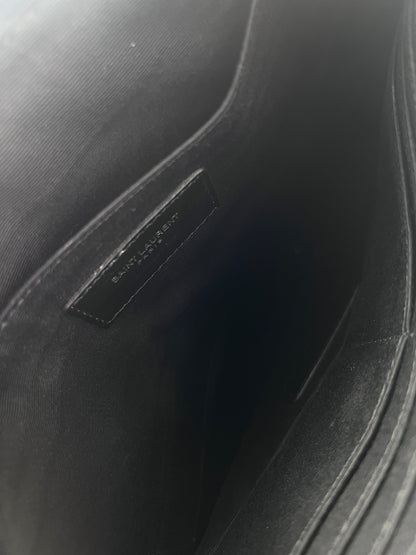 Saint Laurent Zip Pouch Leather, BLACK, LEATHER, Clutche & pouche