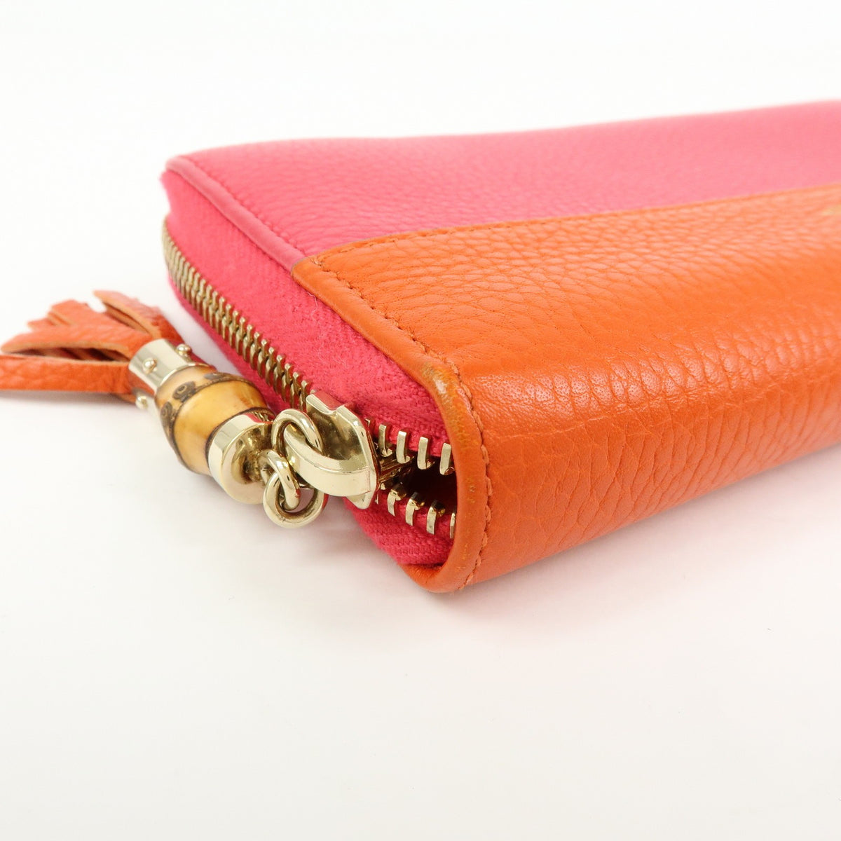 Gucci Bamboo Tassel Zip Leather, Pink, Leather, Wallet