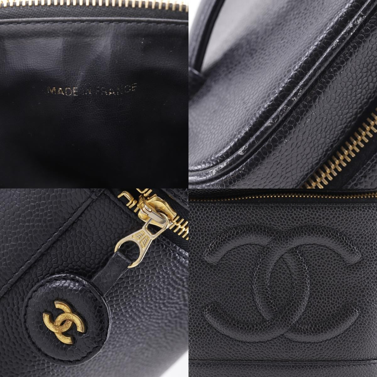Chanel Vintage Timeless Cosmetic Case Caviar, Black, Leather, Handbag