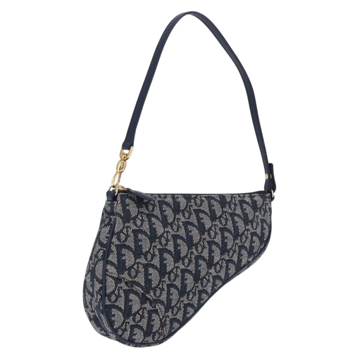 Christian Dior Vintage Saddle Bag Canvas, Navy, Canvas, Clutch