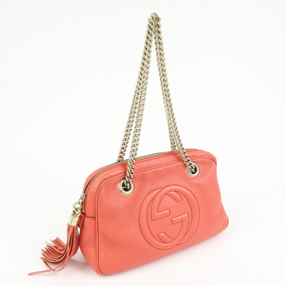 Gucci Soho Chain Zip Leather, Pink, Leather, Shoulder Bag