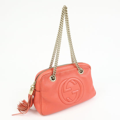Gucci Soho Chain Zip Leather, Pink, Leather, Shoulder Bag