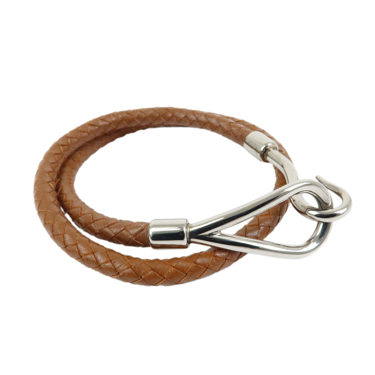 Hermes Jumbo Hook Double Tour Leather and Metal, Brown, Leather, Bracelet