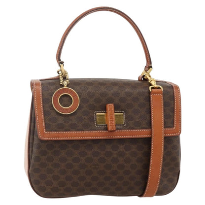 Celine Vintage Convertible Top Handle Macadam Coated Canvas, Brown, PVC, Handbag