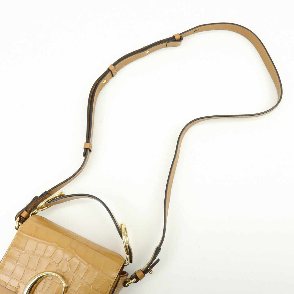 Chloe C Flap Crocodile Embossed Leather, Brown, Leather, Handbag