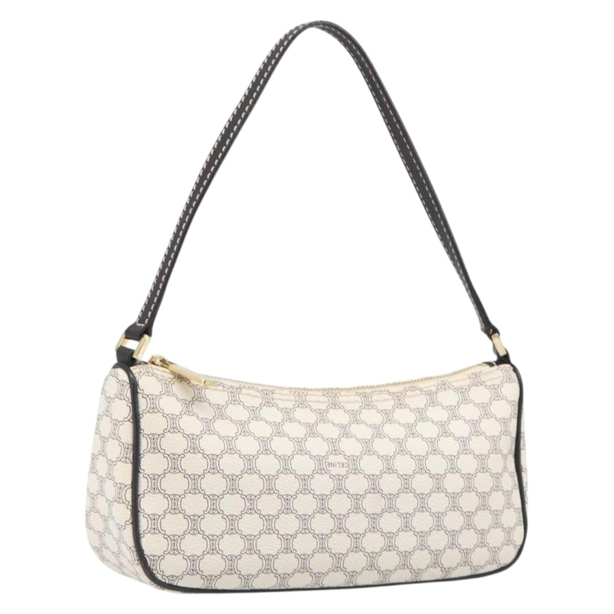 Celine Triomphe Macadam Zip Shoulder Bag Canvas, White, PVC, Clutch