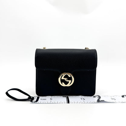 Gucci Interlocking Leather, Black, Leather, Shoulder Bag