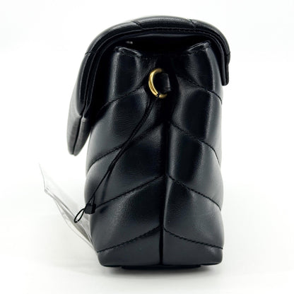 Saint Laurent Loulou Matelasse Chevron Leather, Black, Leather, Shoulder Bag