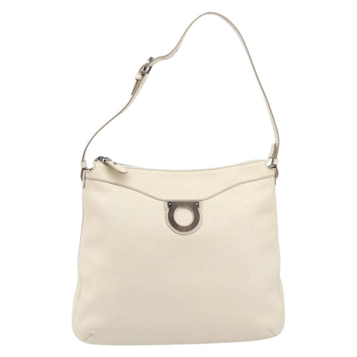 Salvatore Ferragamo Gancini Leather, Beige, Leather, Crossbody Bag
