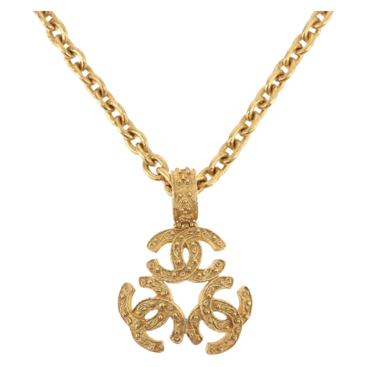Chanel Vintage Triple CC Chain Metal, Gold, Metal, Necklace