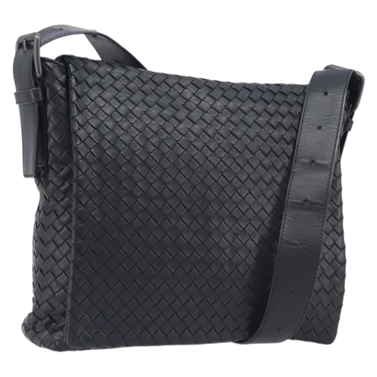 Bottega Veneta Square Flap Messenger Intrecciato Nappa, Black, Leather, Handbag